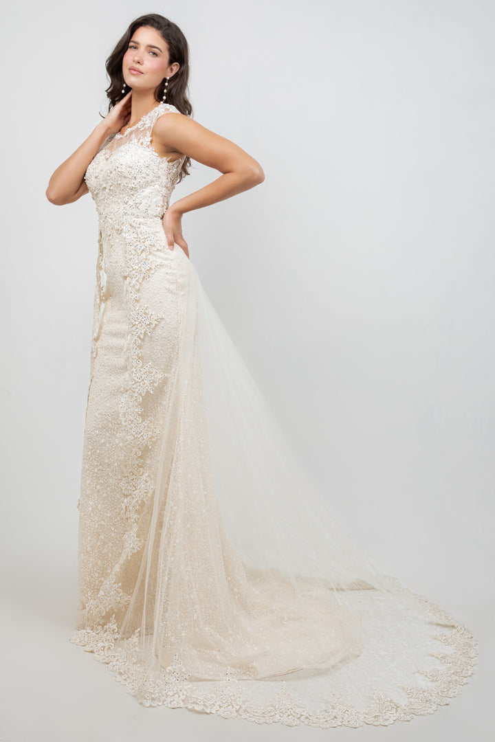 Lace Fitted Sleeveless Gown by Cinderella Couture 8506J