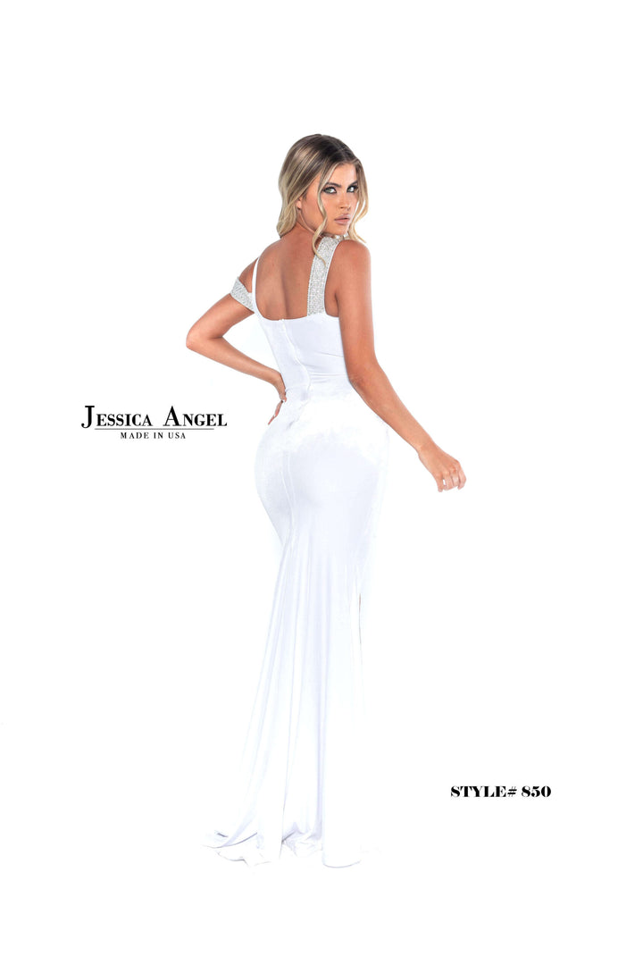 Velvet Asymmetric Slit Gown by Jessica Angel 850