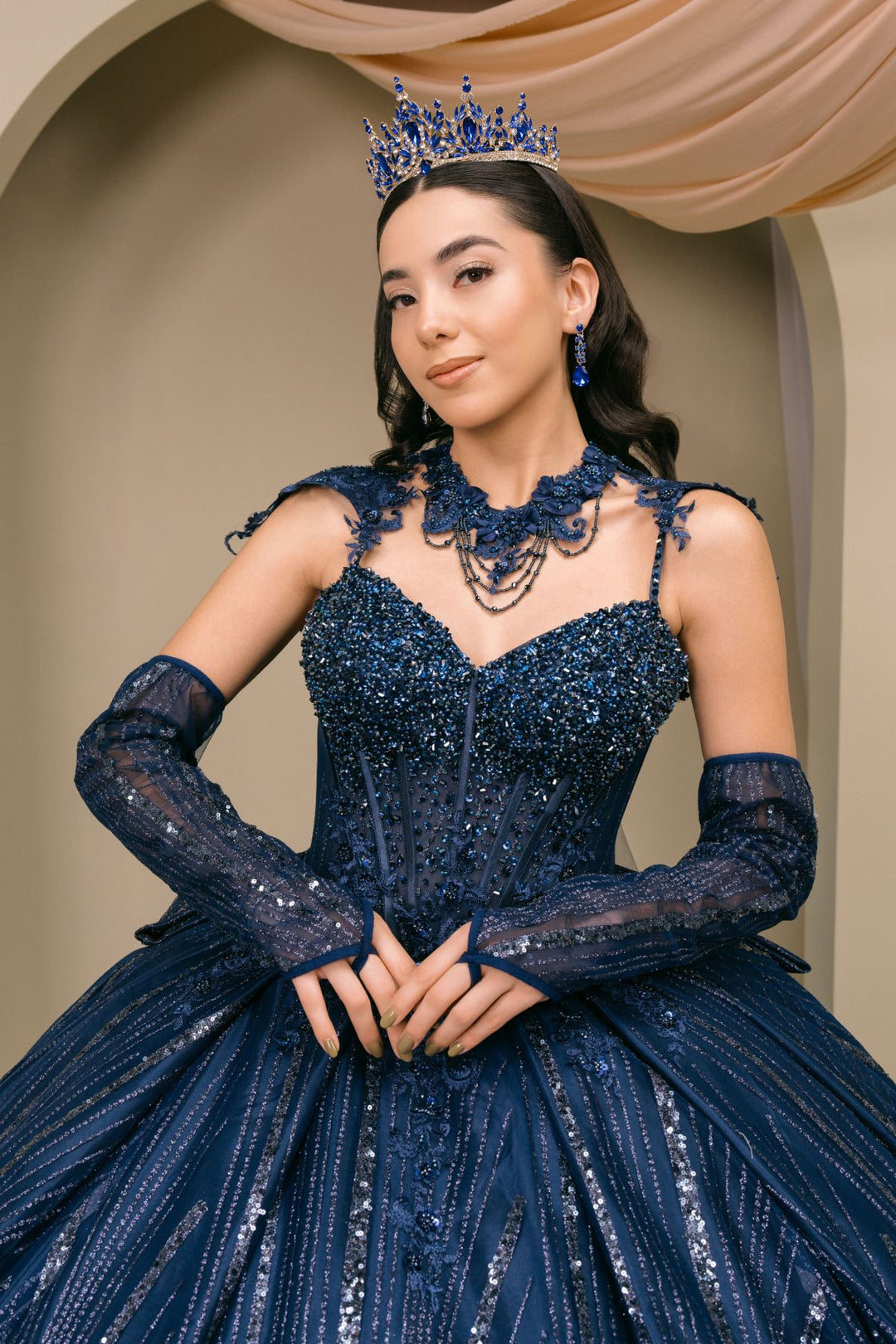 Sleeveless Cape Ball Gown by Cinderella Couture 8510JQ