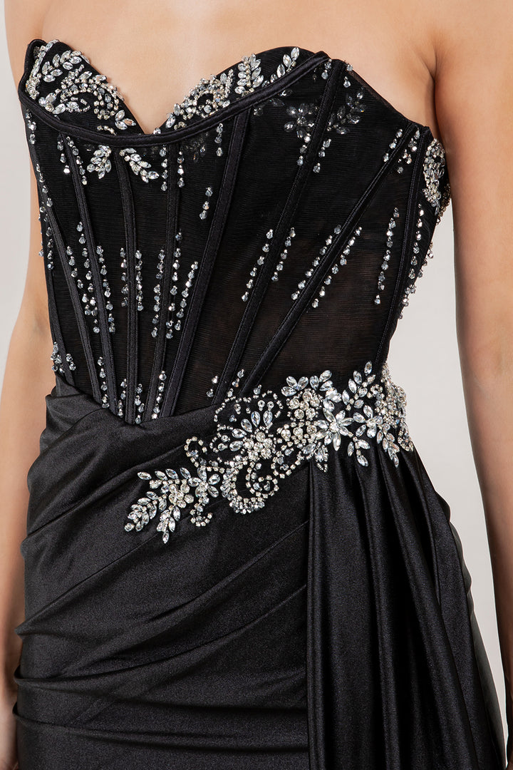 Satin Sweetheart Slit Gown by Cinderella Couture 8511J