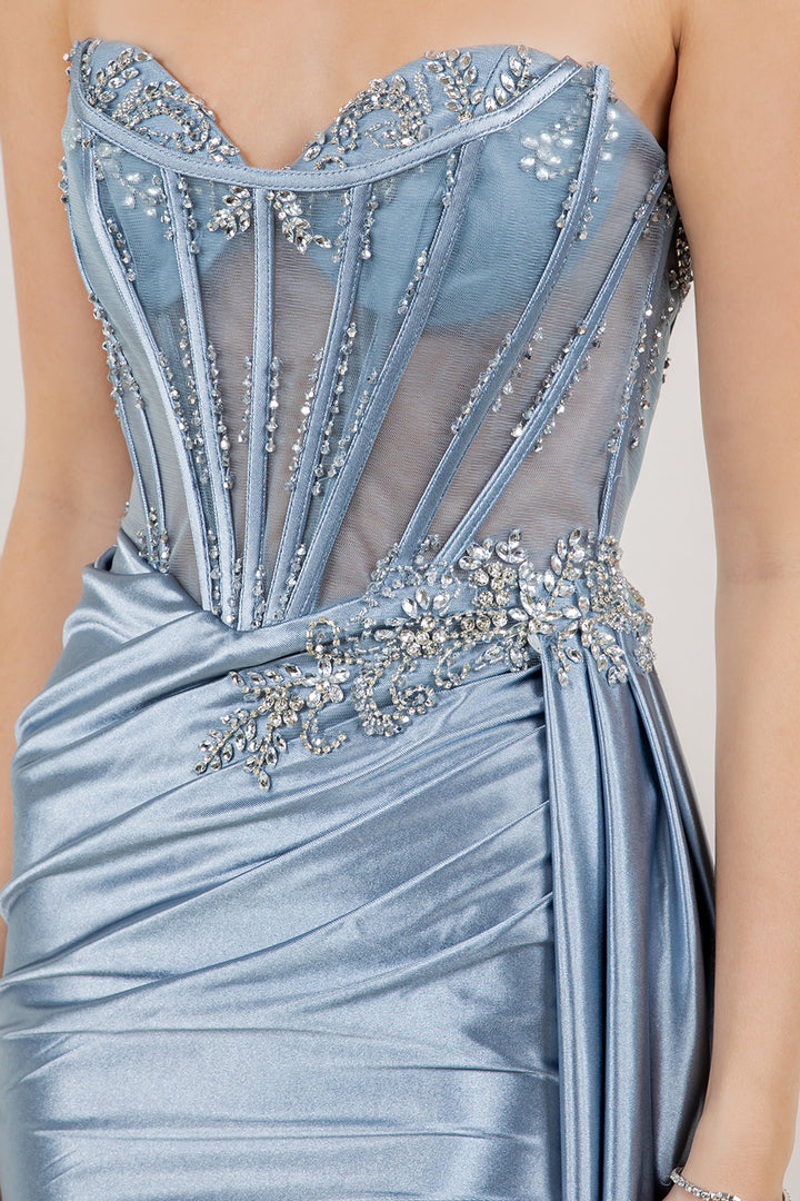 Satin Sweetheart Slit Gown by Cinderella Couture 8511J