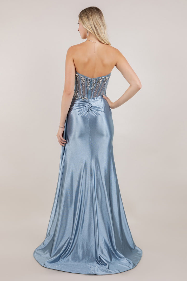 Satin Sweetheart Slit Gown by Cinderella Couture 8511J