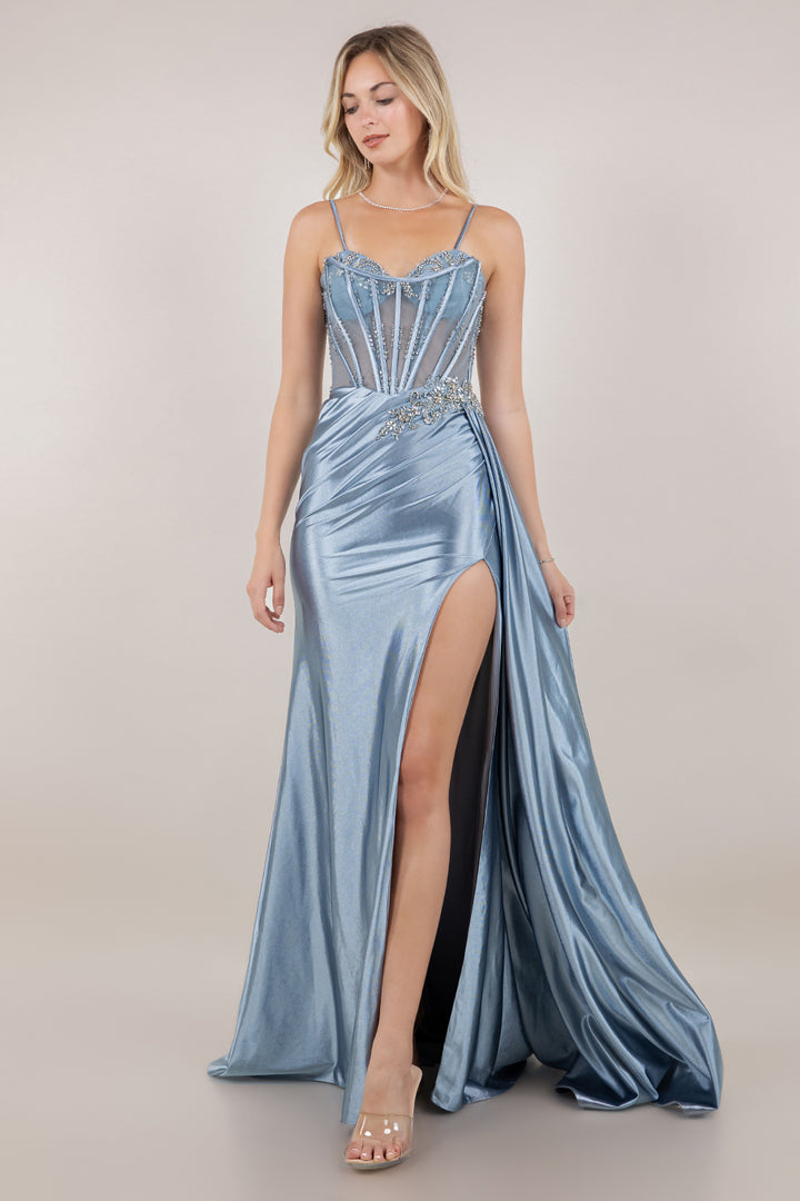 Satin Sweetheart Slit Gown by Cinderella Couture 8511J