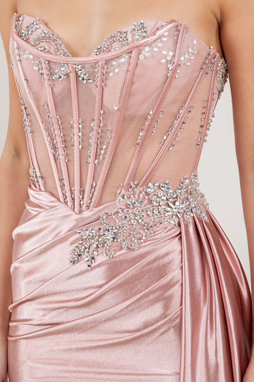 Satin Sweetheart Slit Gown by Cinderella Couture 8511J