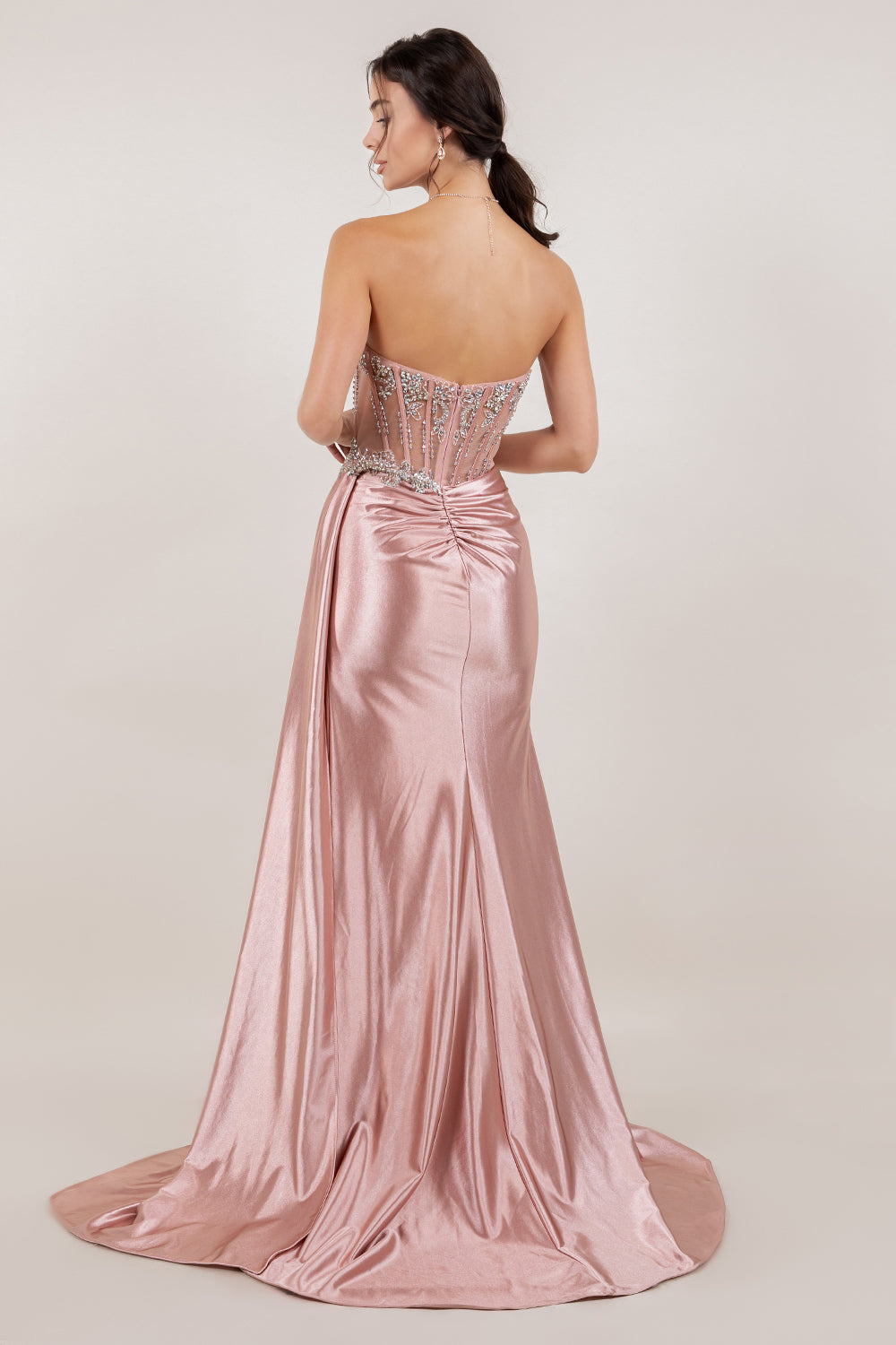 Satin Sweetheart Slit Gown by Cinderella Couture 8511J