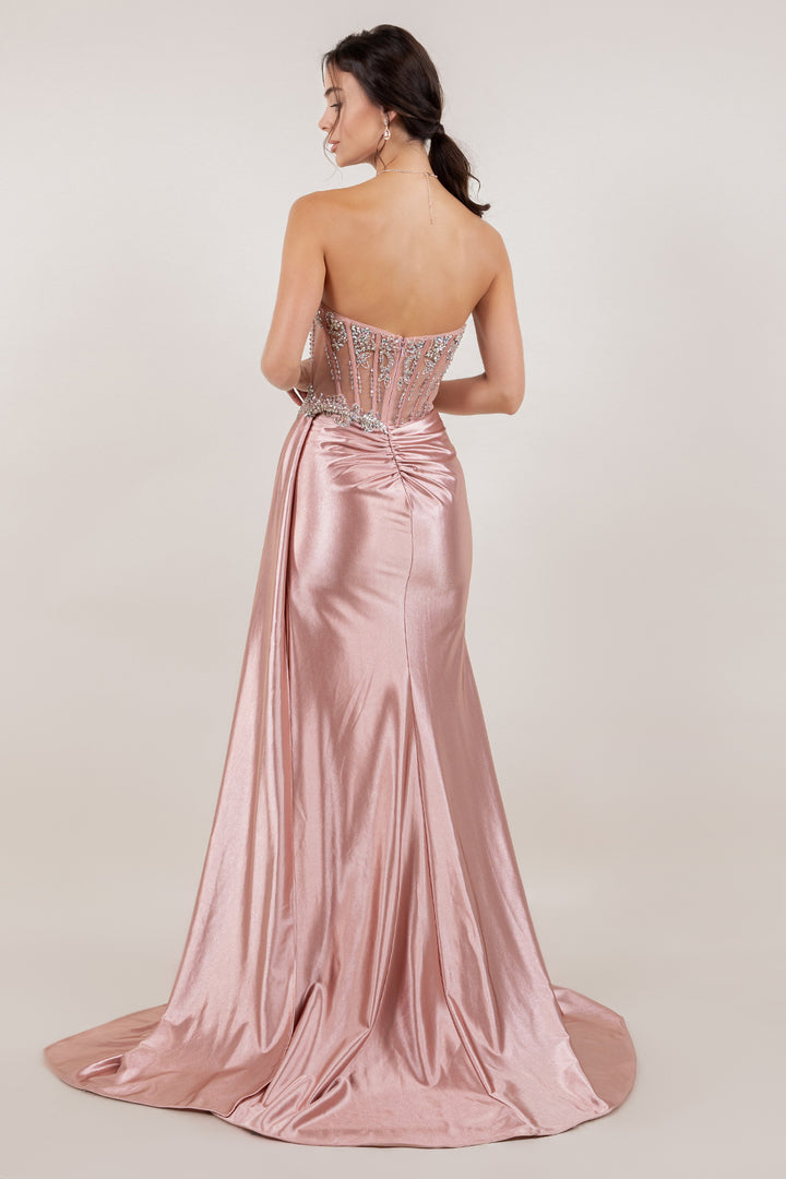 Satin Sweetheart Slit Gown by Cinderella Couture 8511J