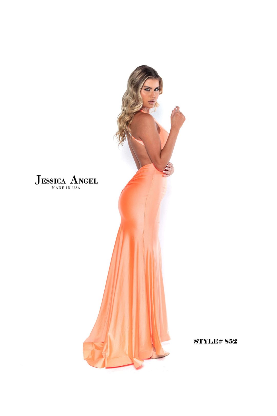 Jersey Fitted Halter Slit Gown by Jessica Angel 852