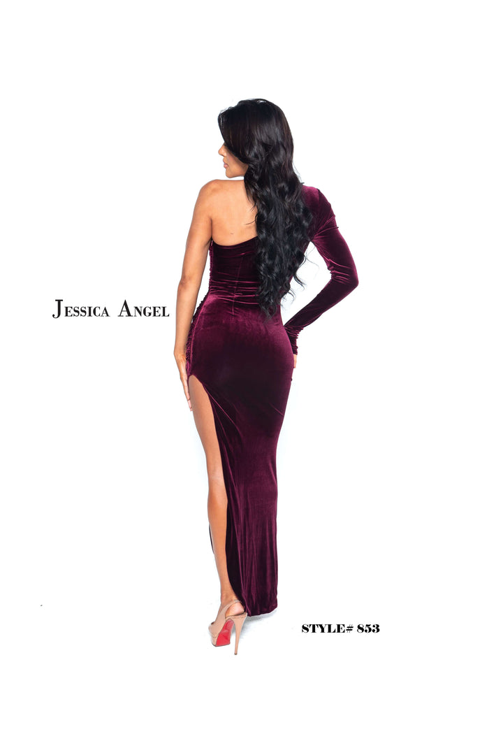 Velvet Long Sleeve Slit Gown by Jessica Angel 853