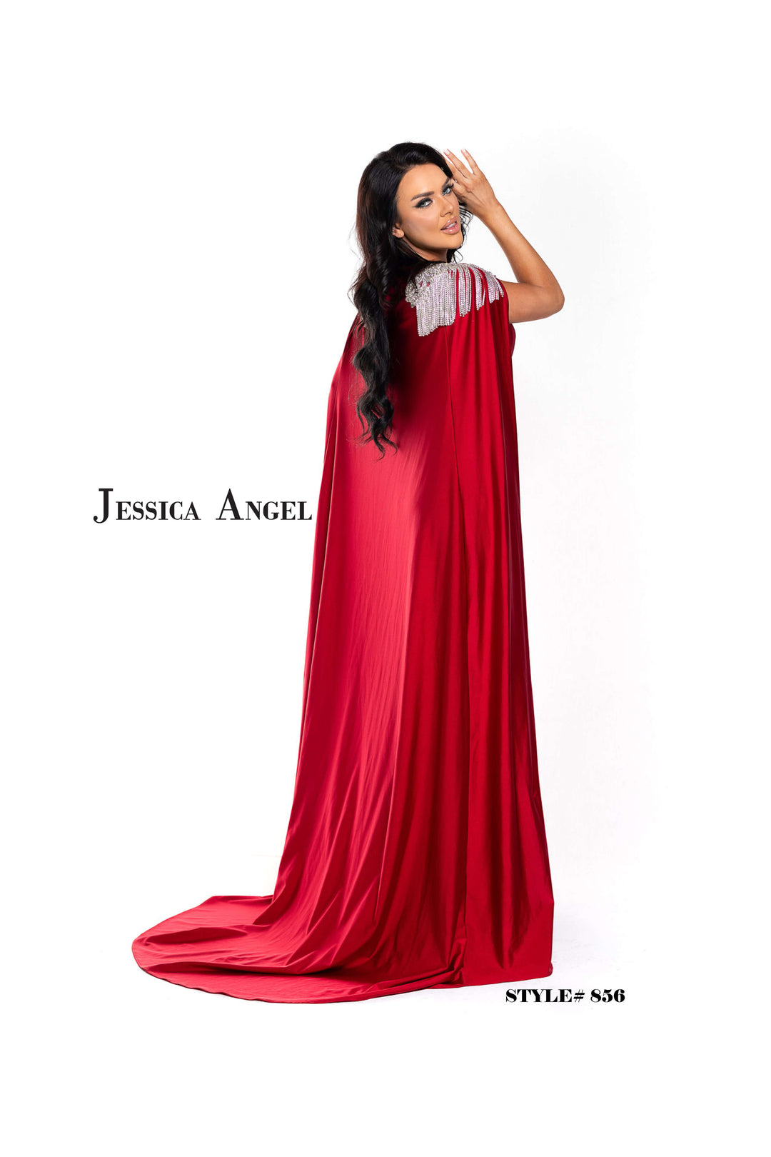 Jersey Fitted Cape Gown by Jessica Angel 856