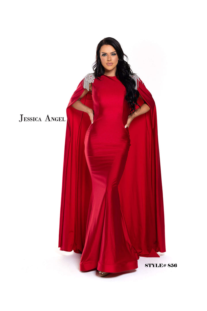 Jersey Fitted Cape Gown by Jessica Angel 856