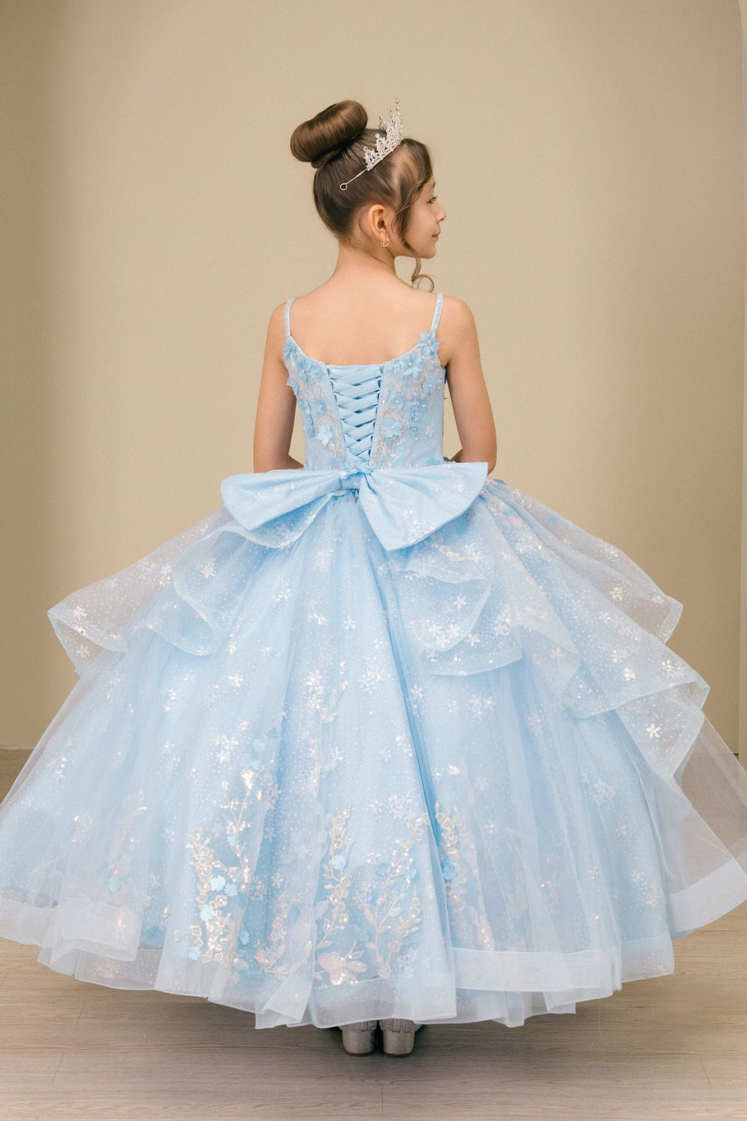 Girls V-Neck Ruffled Gown by Cinderella Couture 8570