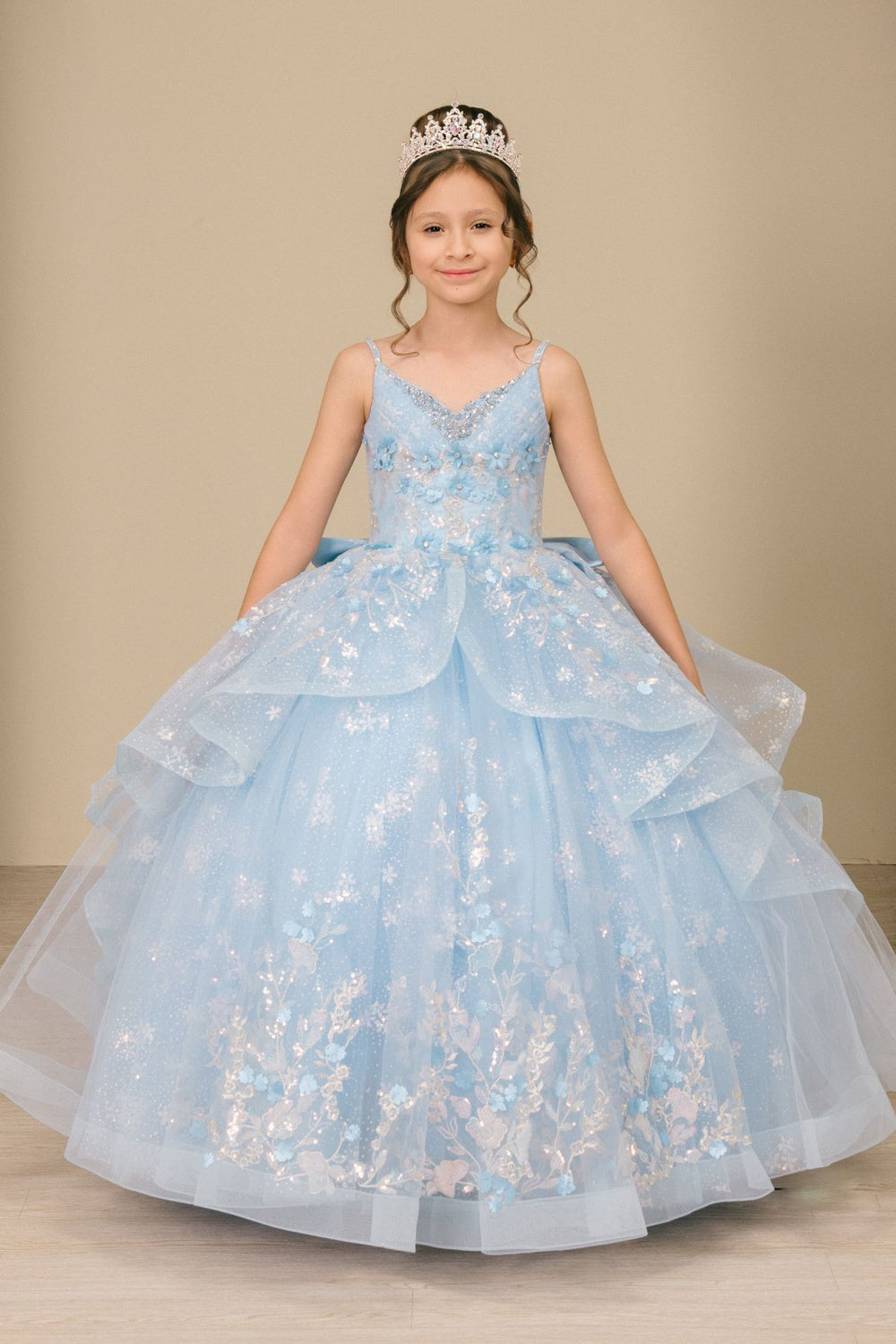 Girls V-Neck Ruffled Gown by Cinderella Couture 8570