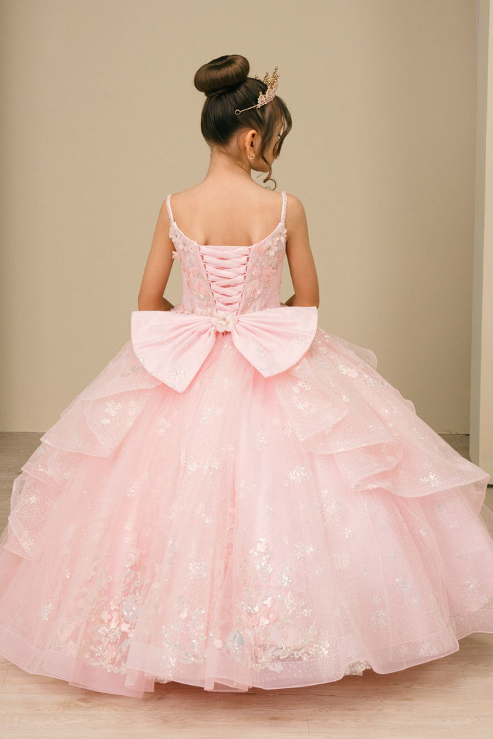 Girls V-Neck Ruffled Gown by Cinderella Couture 8570