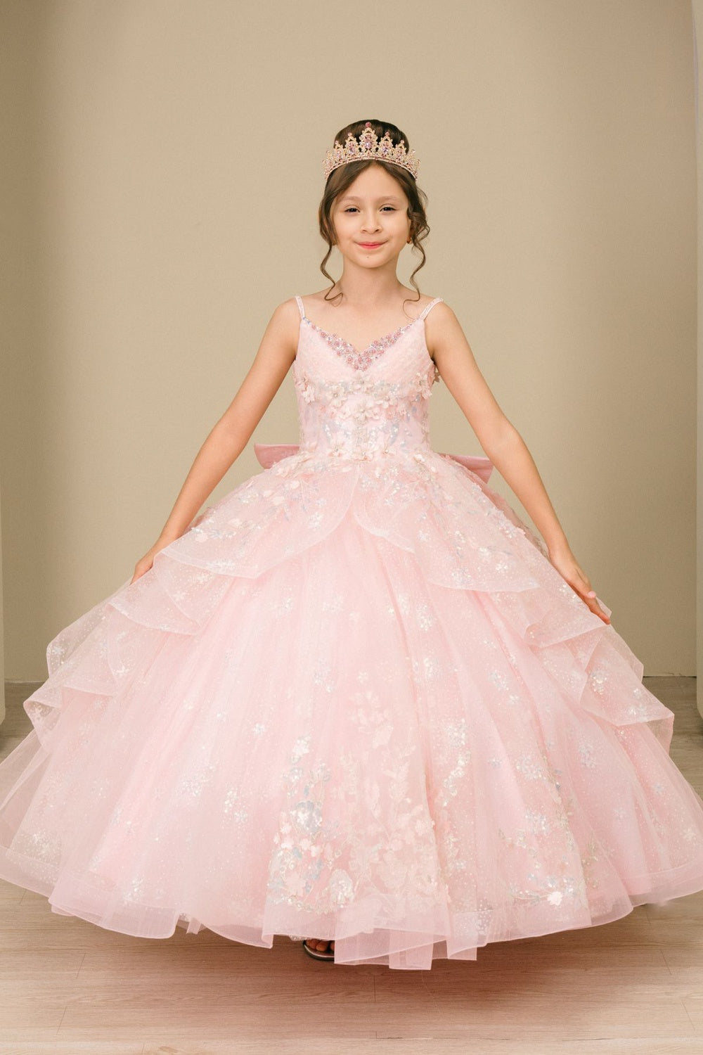 Girls V-Neck Ruffled Gown by Cinderella Couture 8570