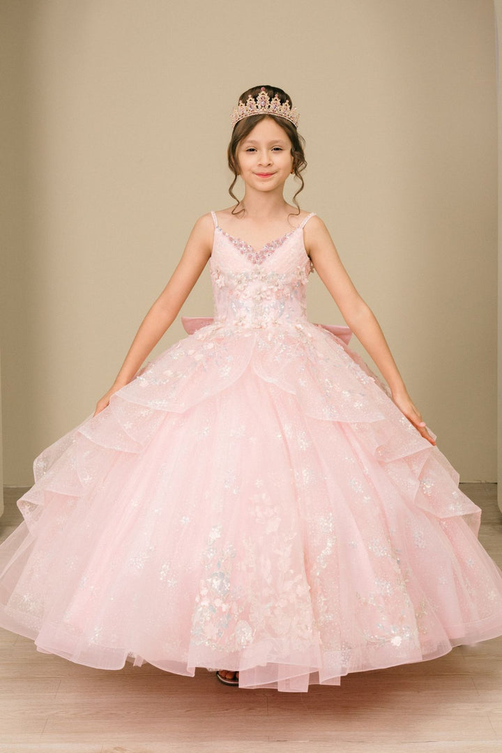 Girls V-Neck Ruffled Gown by Cinderella Couture 8570