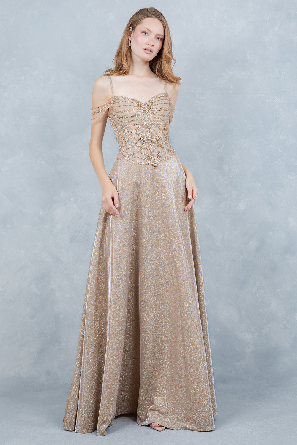 Cold Shoulder A-line Gown by Cinderella Couture 8581J