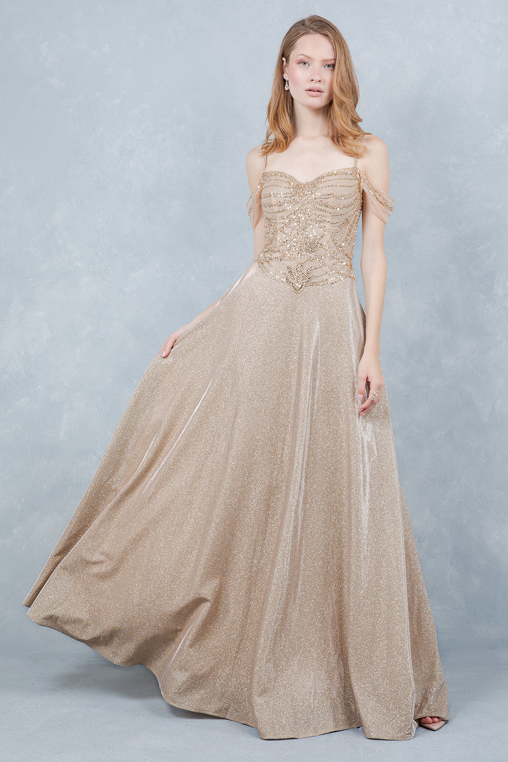 Cold Shoulder A-line Gown by Cinderella Couture 8581J