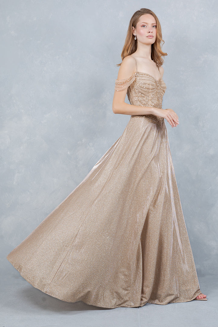 Cold Shoulder A-line Gown by Cinderella Couture 8581J