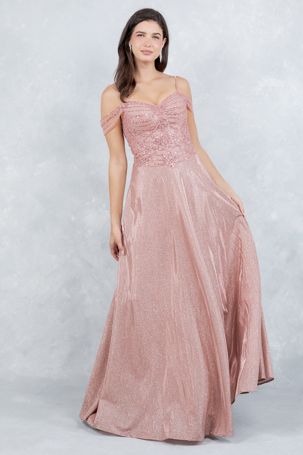 Cold Shoulder A-line Gown by Cinderella Couture 8581J