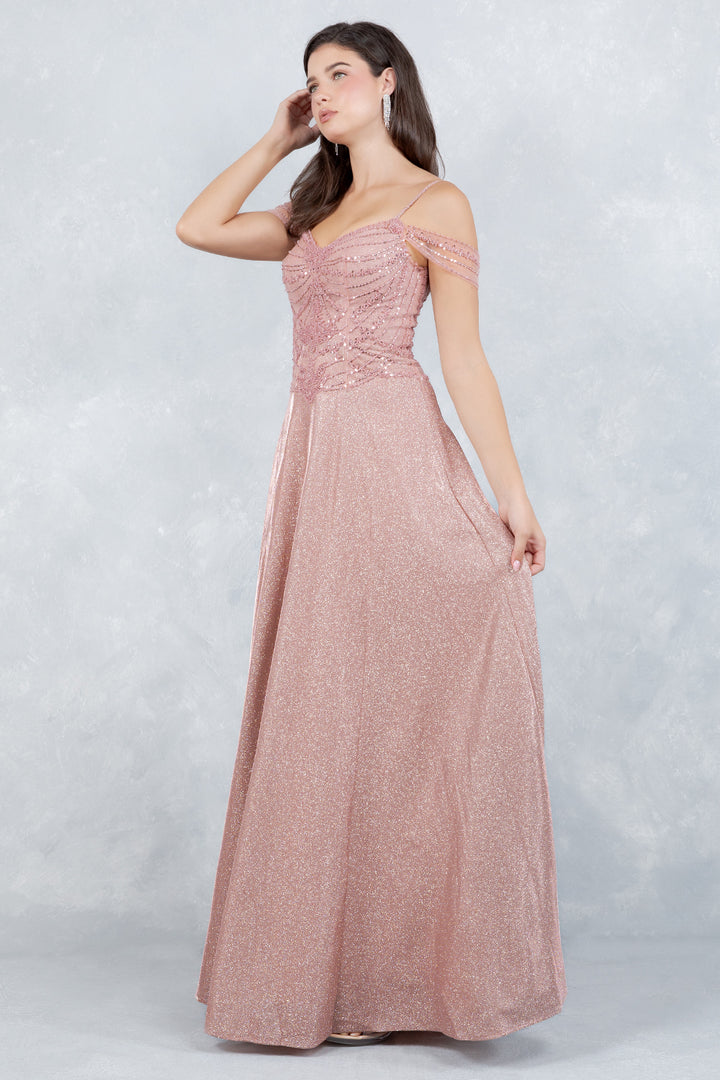 Cold Shoulder A-line Gown by Cinderella Couture 8581J