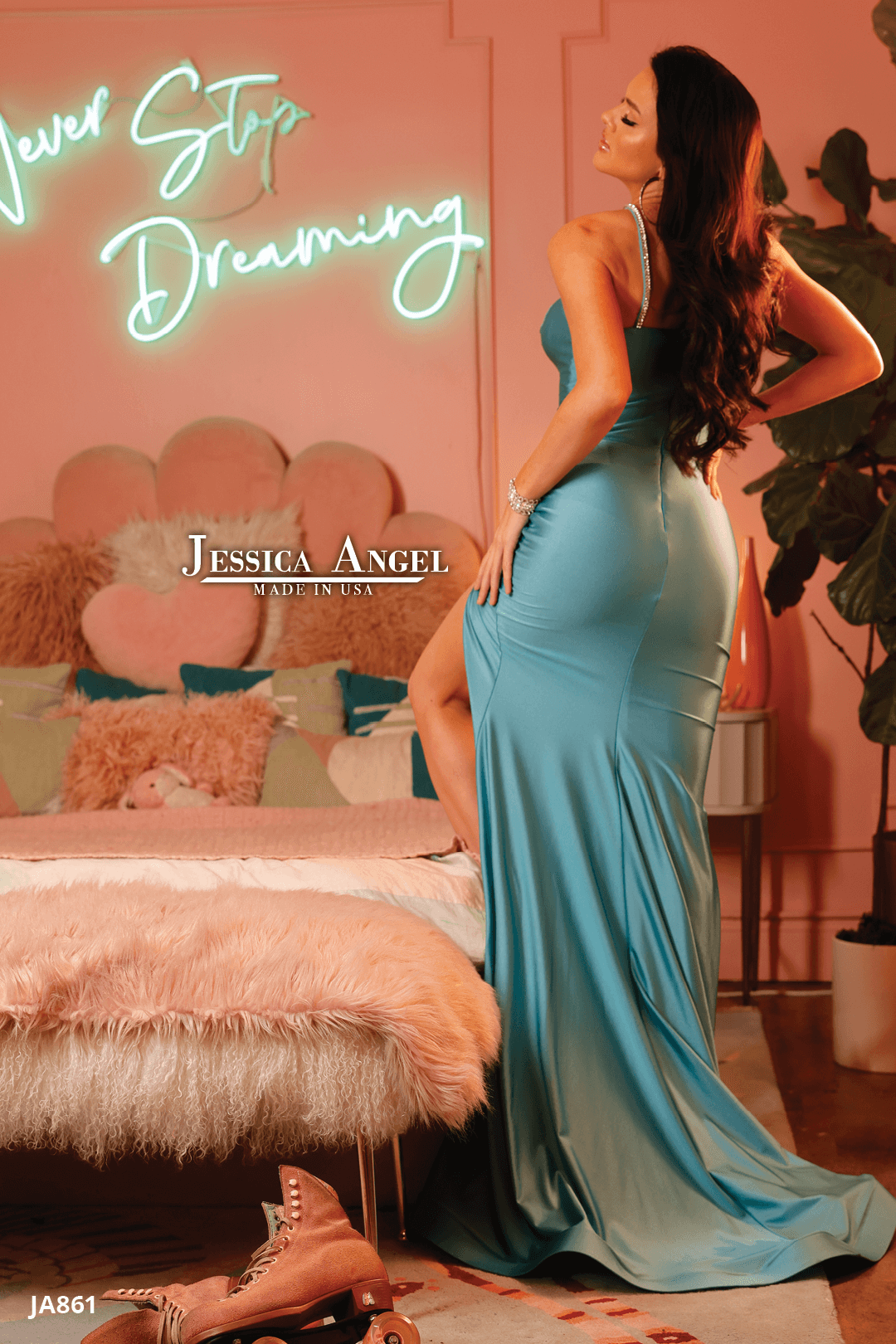 Jersey One Shoulder Slit Gown by Jessica Angel 861