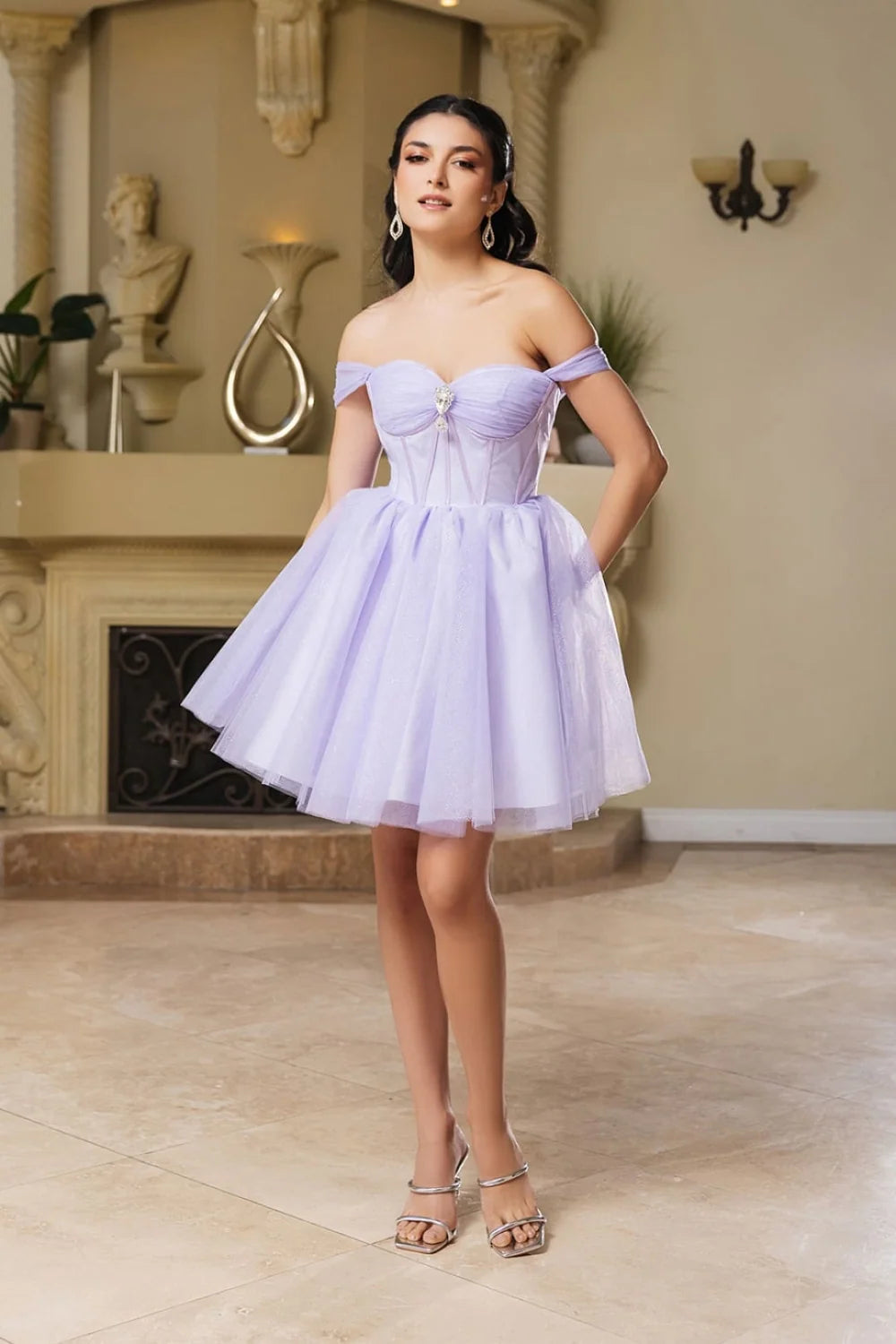 Short Off Shoulder A-line Dress by May Queen MQ2159