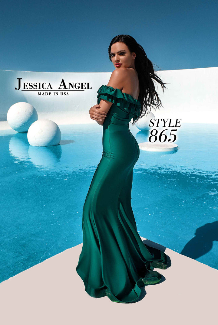 Jersey Fitted Off Shoulder Gown by Jessica Angel 865