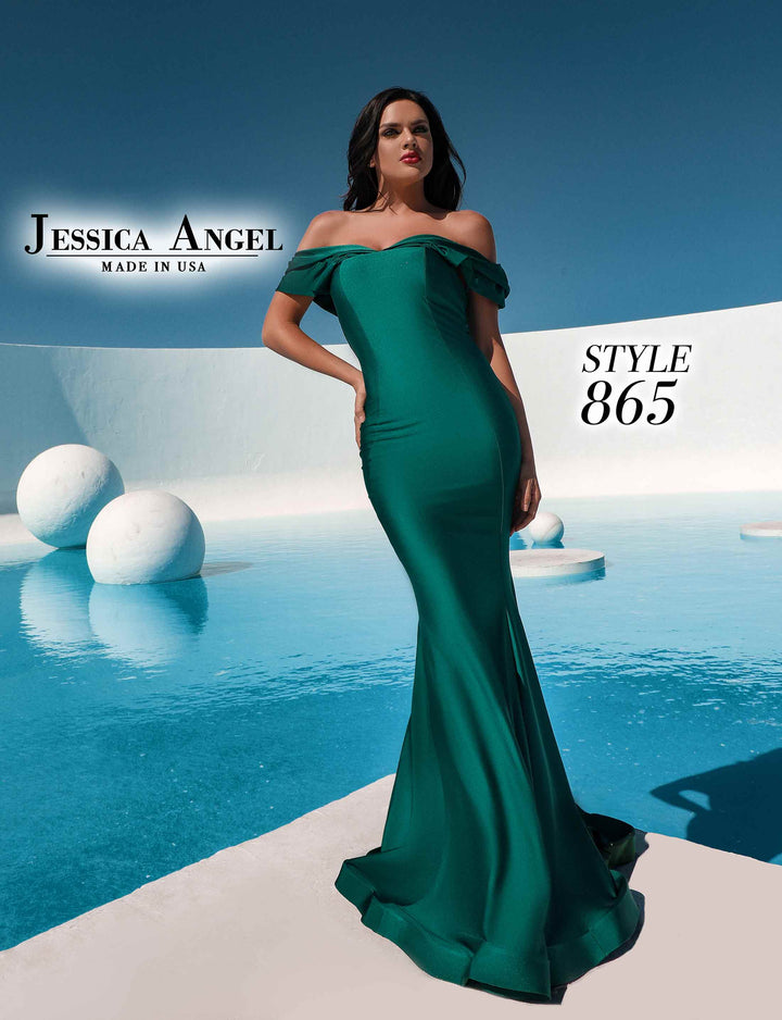 Jersey Fitted Off Shoulder Gown by Jessica Angel 865