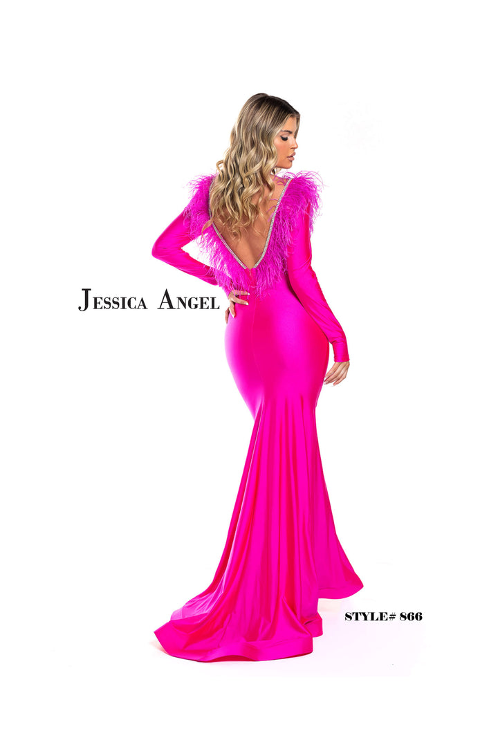 Feather Fitted Long Sleeve Gown by Jessica Angel 866