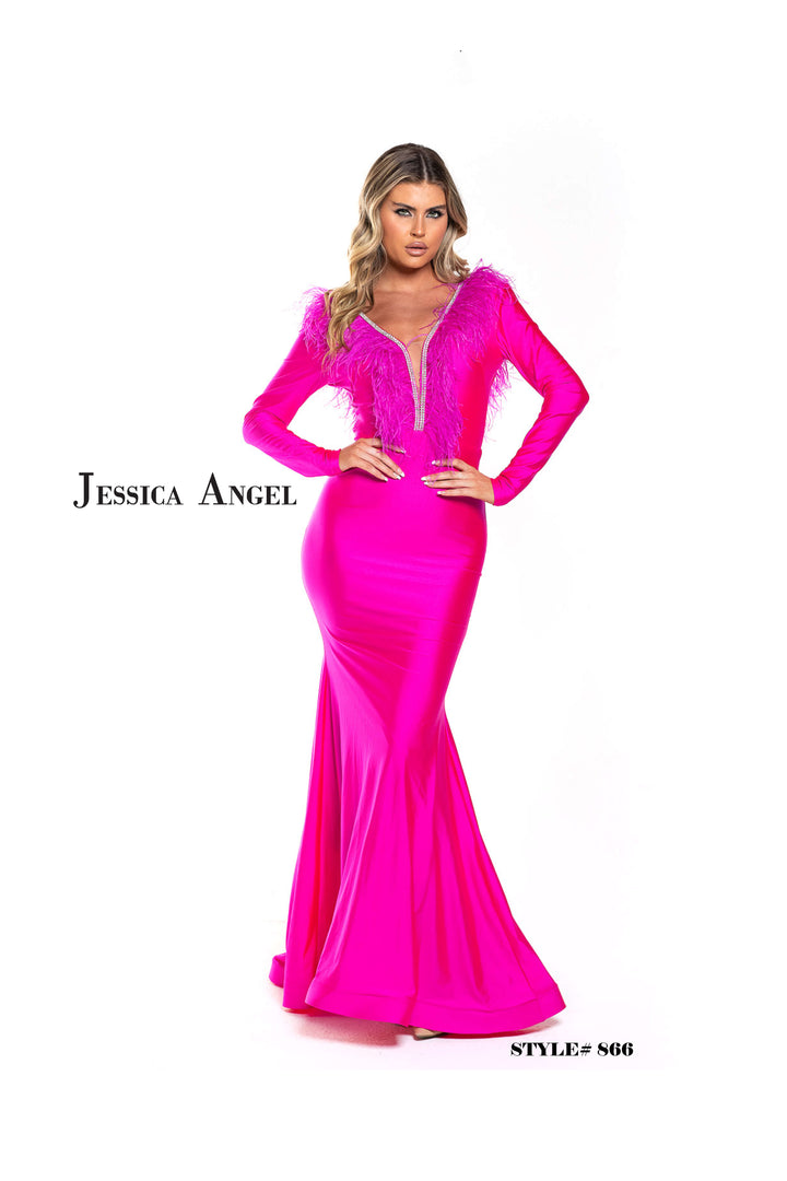 Feather Fitted Long Sleeve Gown by Jessica Angel 866