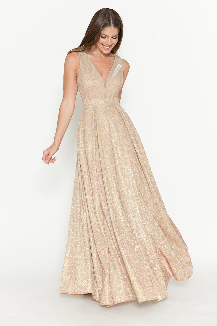 Metallic Sleeveless A-line Gown by Lenovia 5256