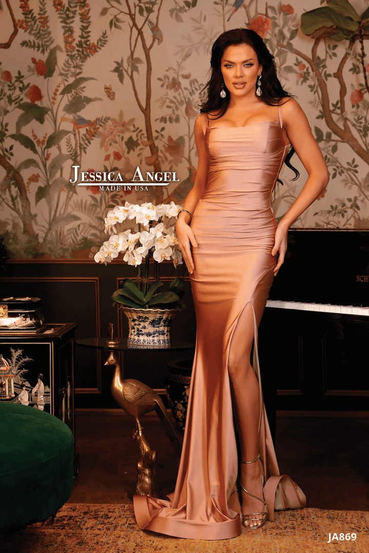 Jersey Fitted Sleeveless Slit Gown by Jessica Angel 869