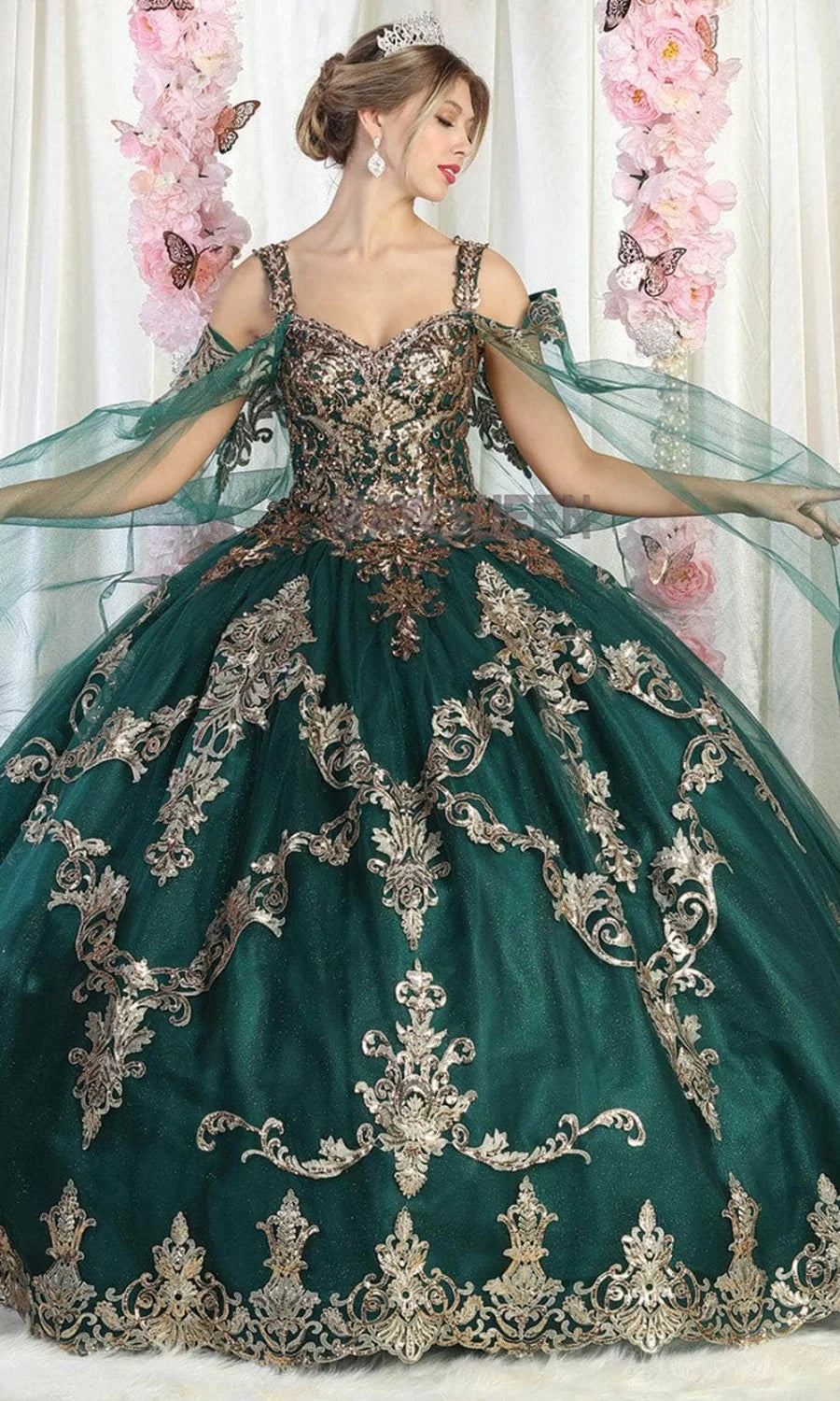 Cold Shoulder Cape Sleeve Ball Gown by May Queen LK210