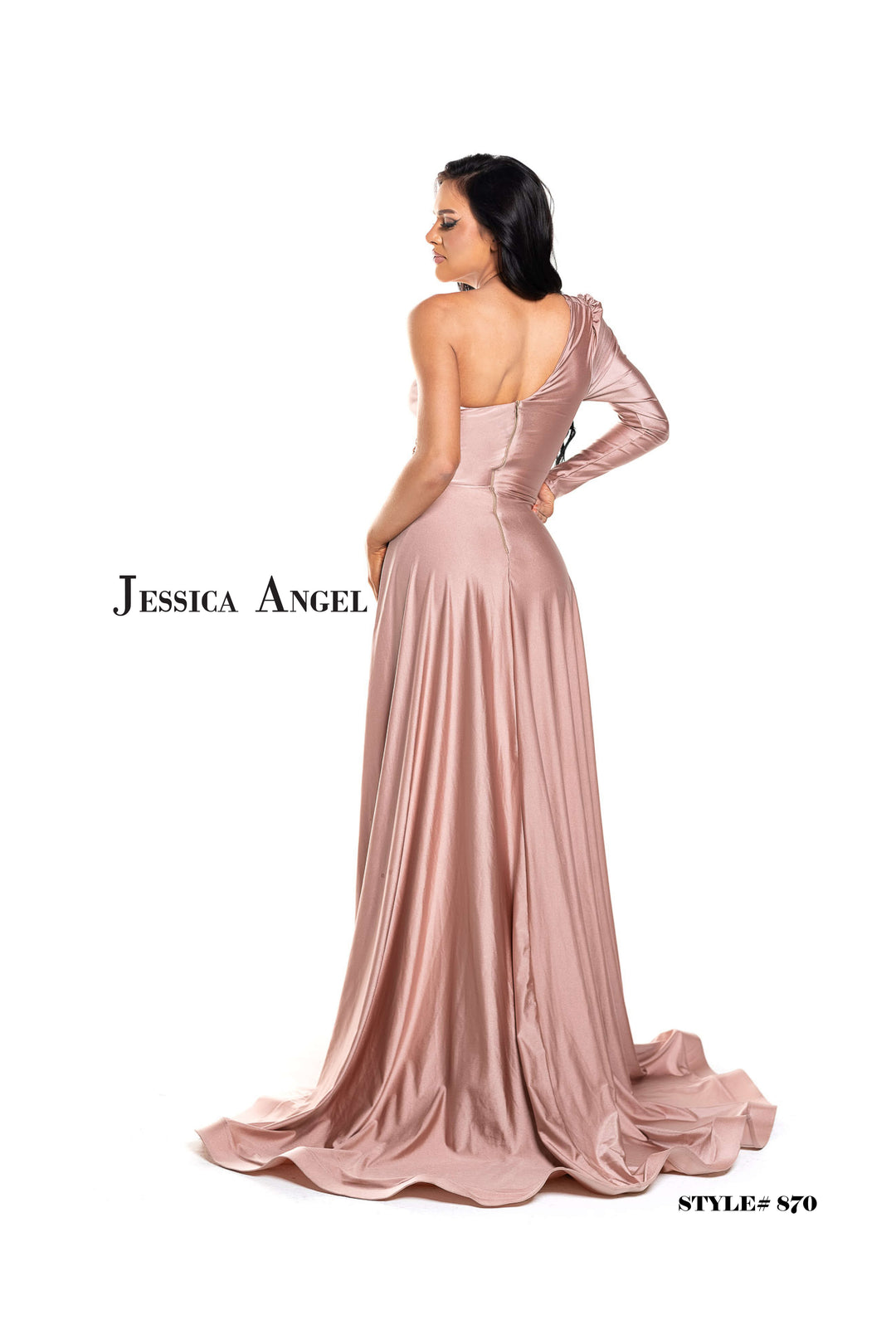 Jersey One Shoulder Slit Gown by Jessica Angel 870