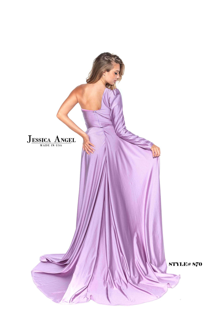 Jersey One Shoulder Slit Gown by Jessica Angel 870