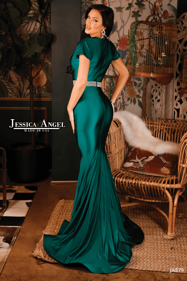 Jersey Fitted Short Sleeve Gown by Jessica Angel 879