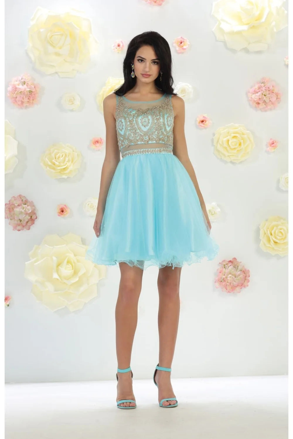 Short Mock 2-Piece Ruffled Dress by May Queen MQ1462
