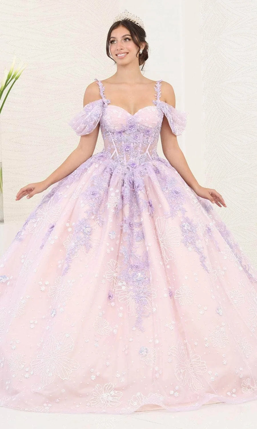 Applique Cold Shoulder Ball Gown by May Queen LK257