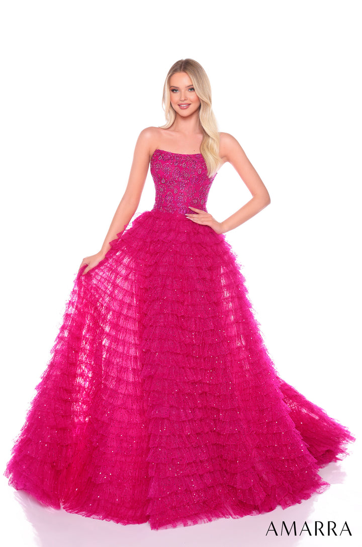 Beaded Strapless A-line Tiered Gown by Amarra 88129