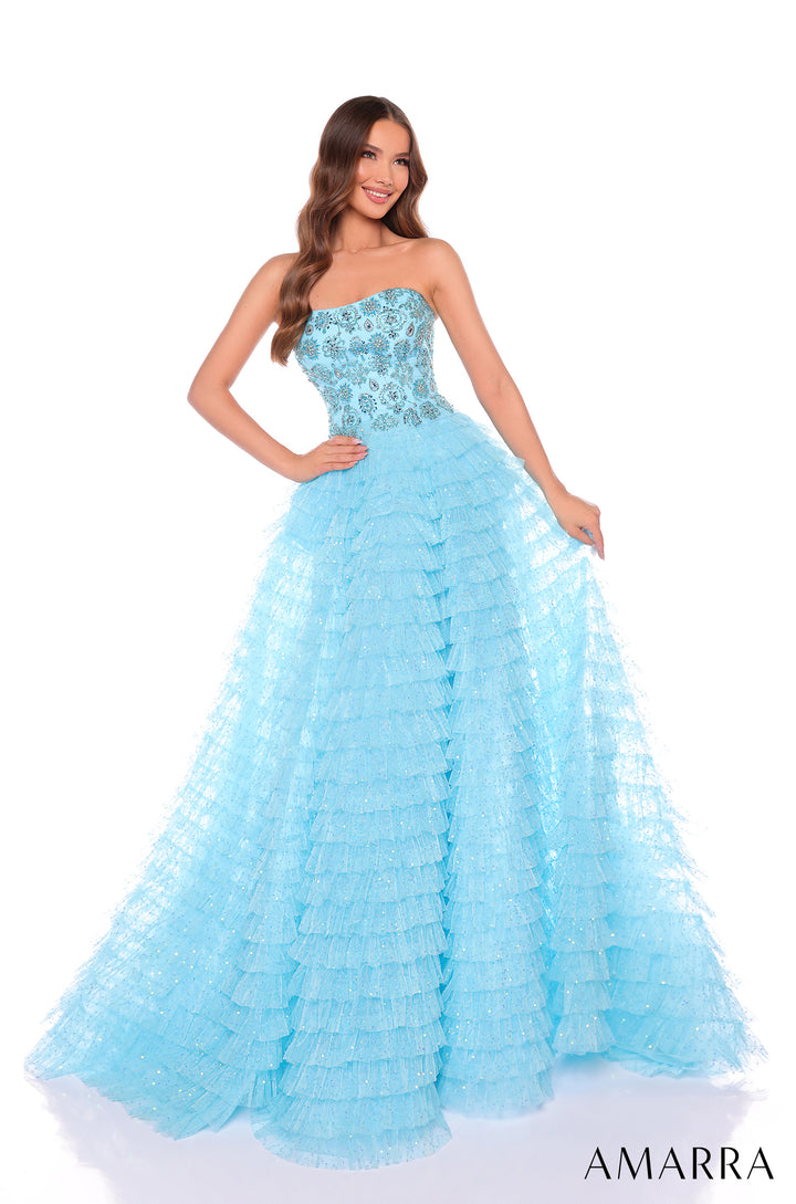 Beaded Strapless A-line Tiered Gown by Amarra 88129