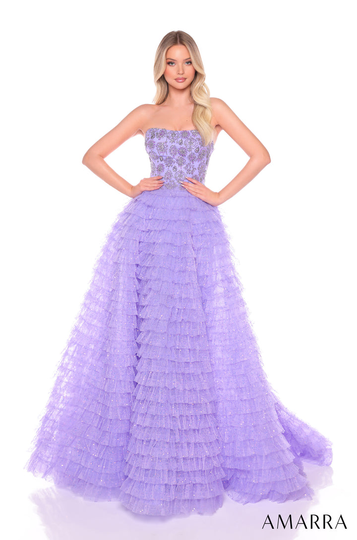 Beaded Strapless A-line Tiered Gown by Amarra 88129