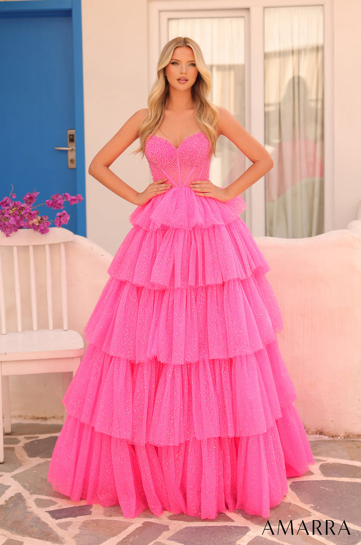 Glitter Strapless A-line Layered Gown by Amarra 88131