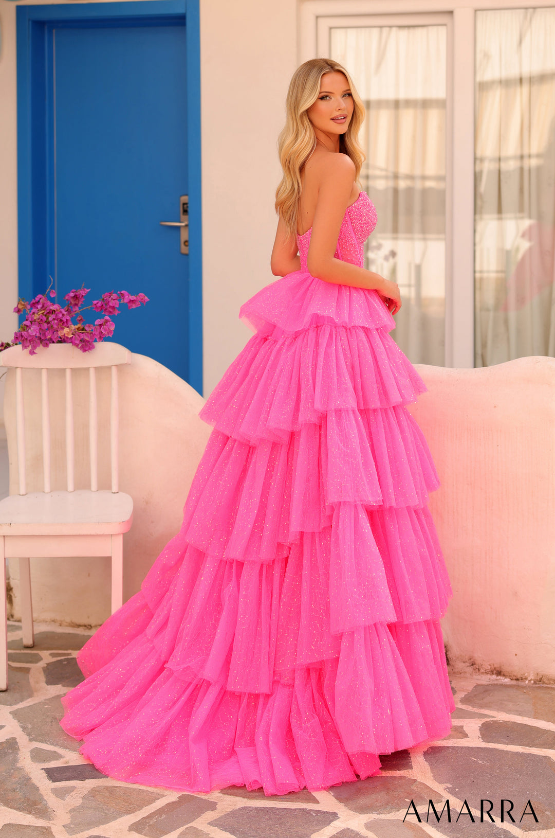 Glitter Strapless A-line Layered Gown by Amarra 88131