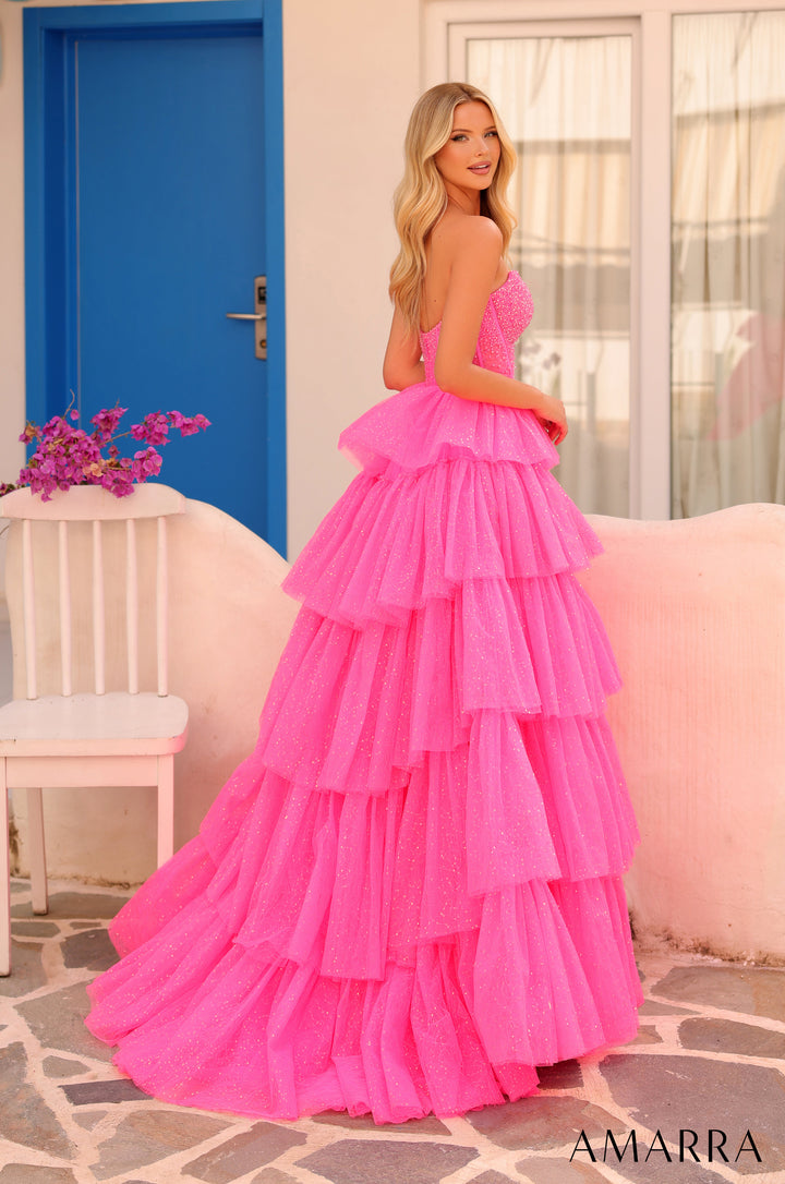 Glitter Strapless A-line Layered Gown by Amarra 88131