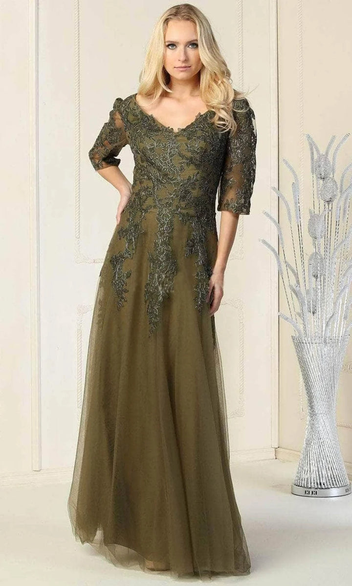 Applique Mid-Sleeve A-line Gown by May Queen MQ1859