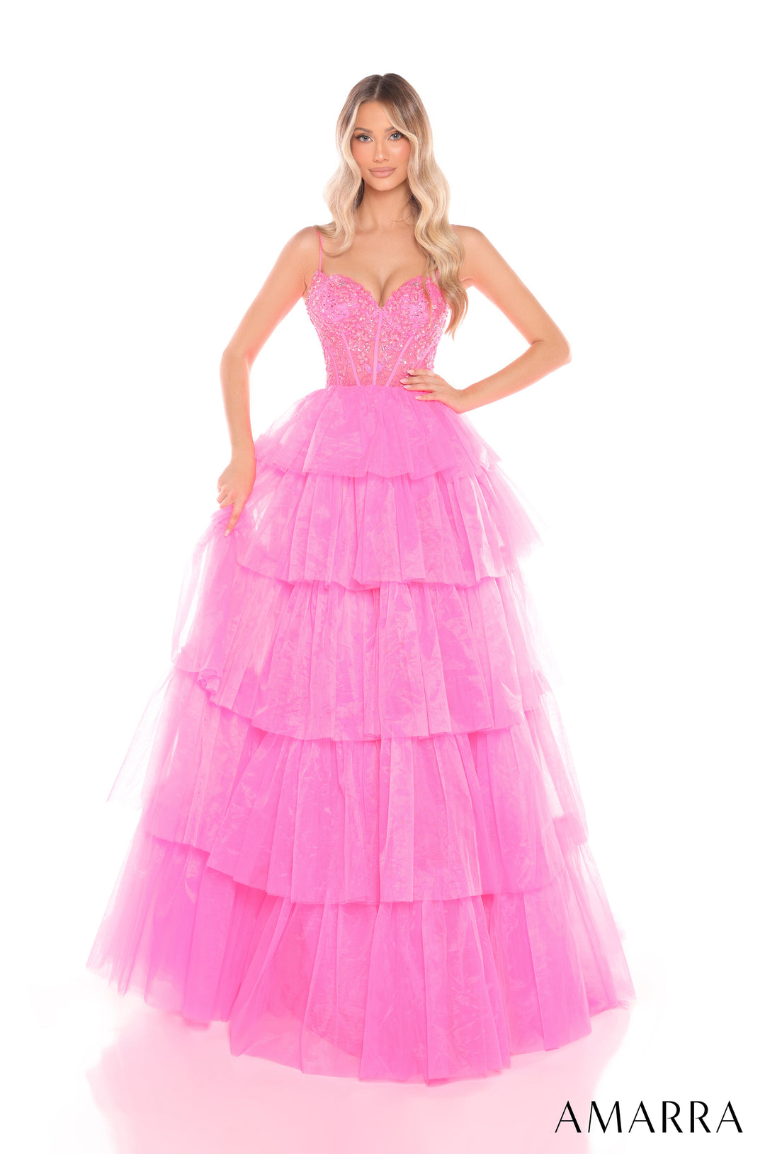Beaded Sleeveless A-line Tiered Gown by Amarra 88345
