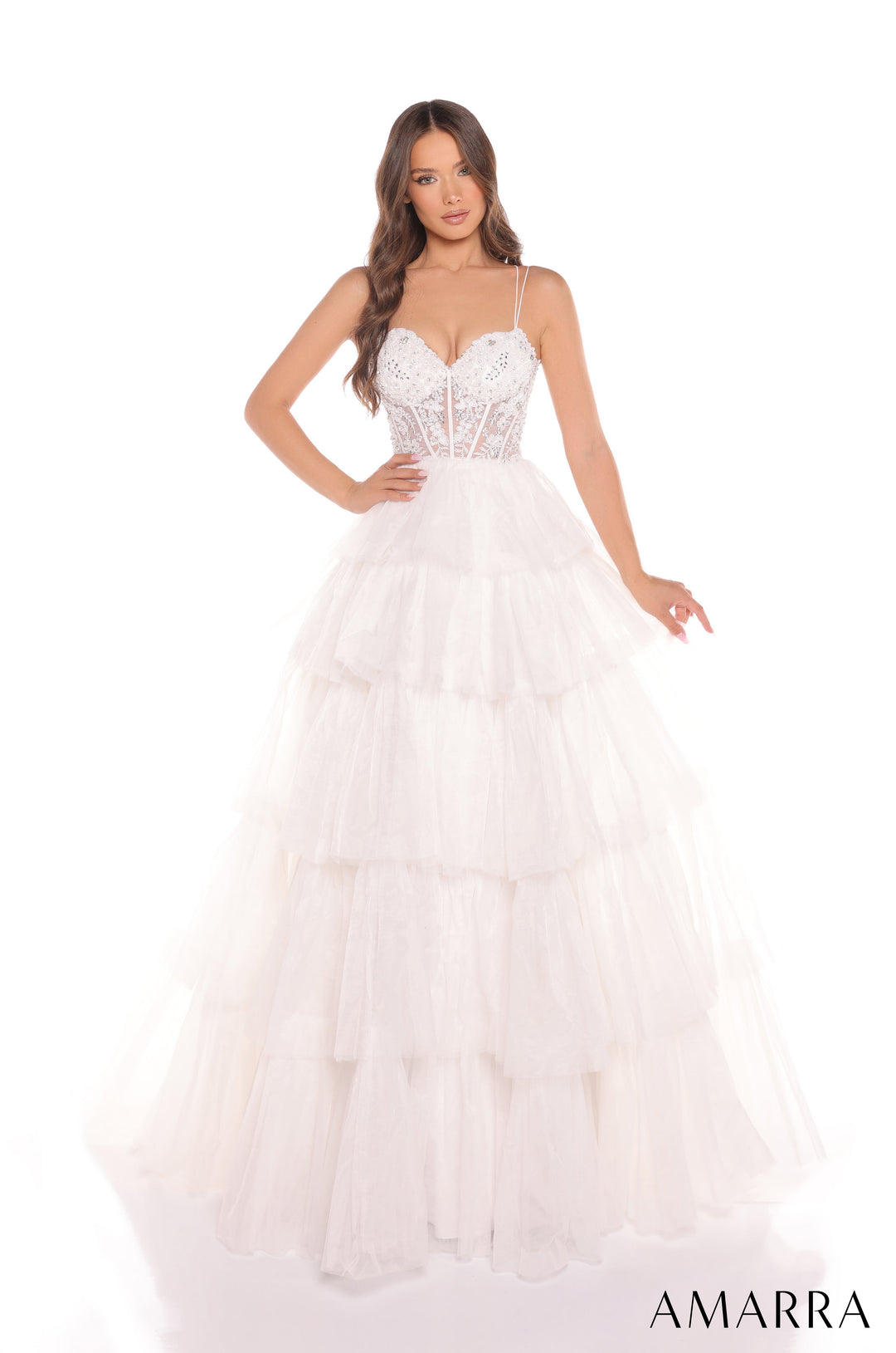 Beaded Sleeveless A-line Tiered Gown by Amarra 88345