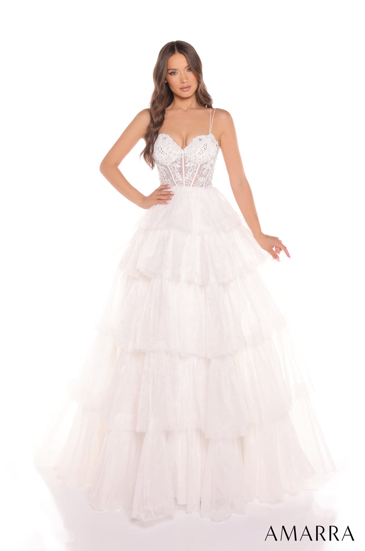 Beaded Sleeveless A-line Tiered Gown by Amarra 88345
