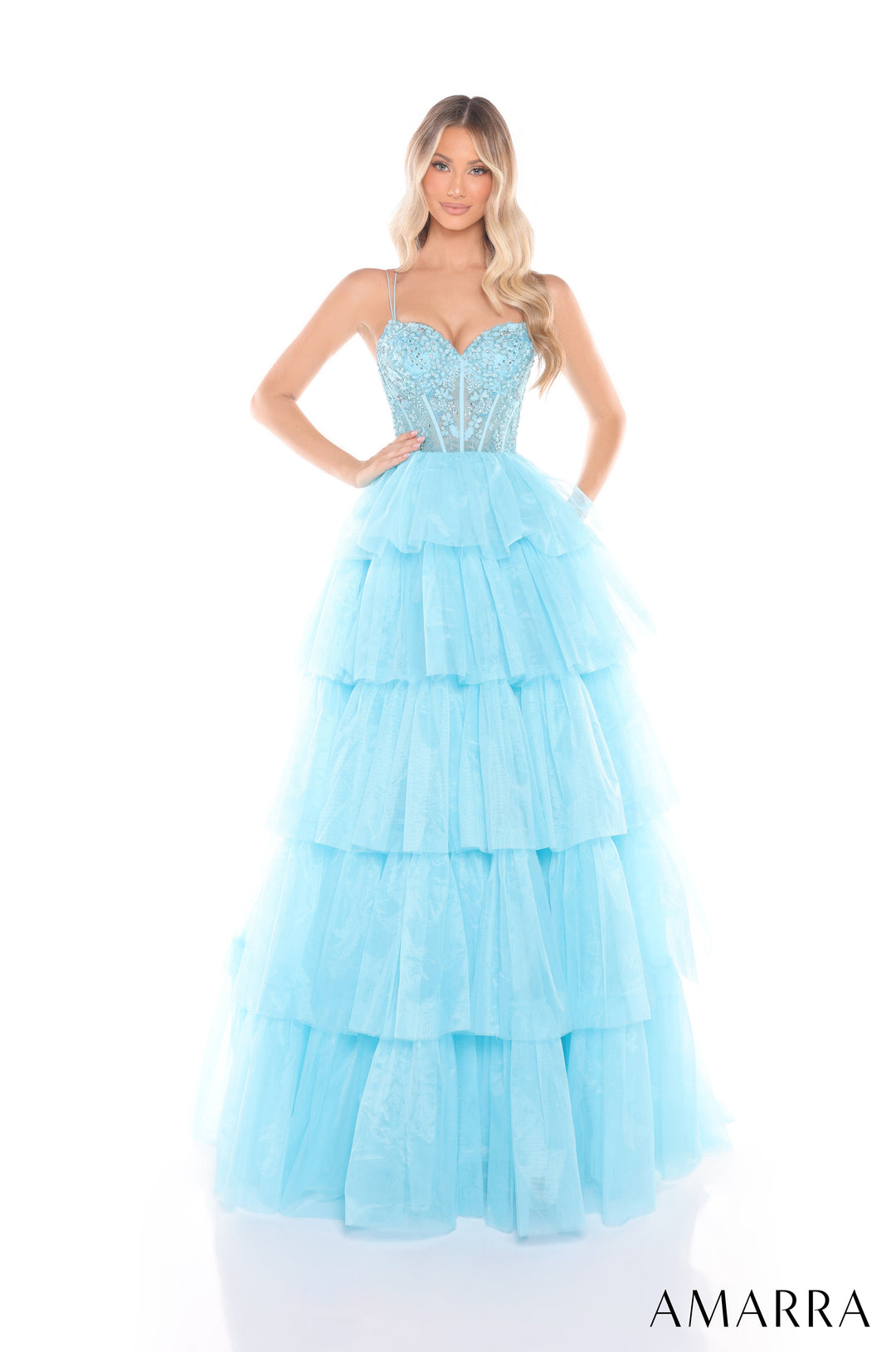 Beaded Sleeveless A-line Tiered Gown by Amarra 88345