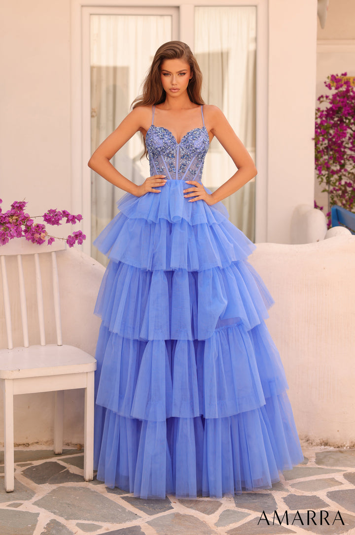 Beaded Sleeveless A-line Tiered Gown by Amarra 88345